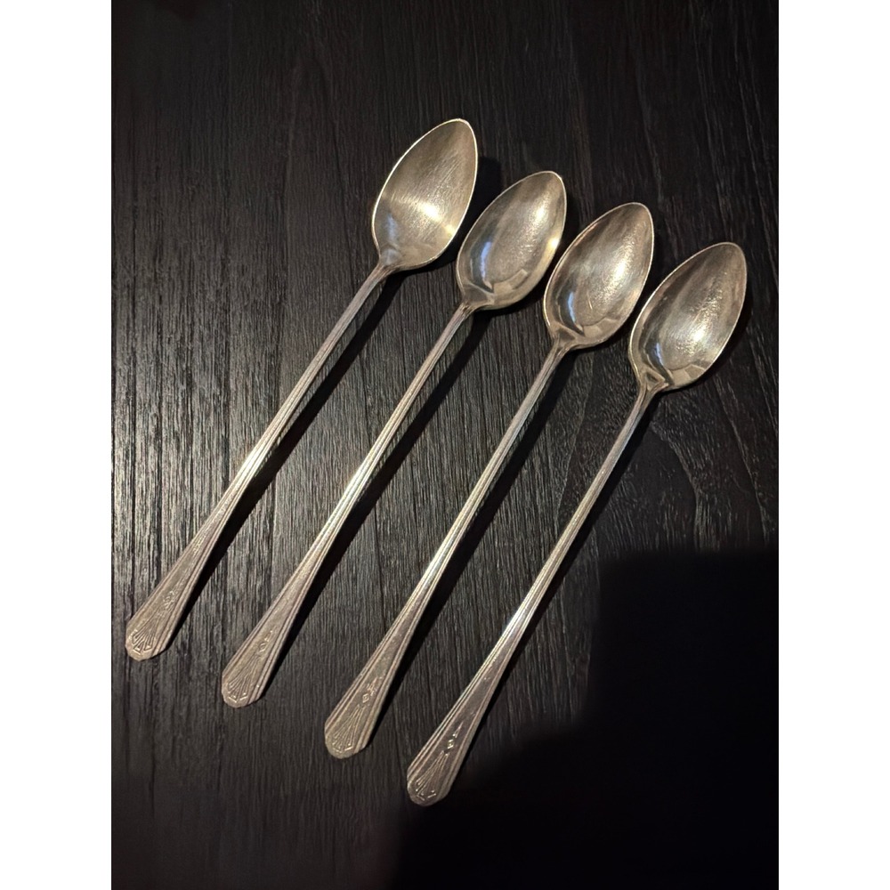 Wm Rogers Mfg Co Iced Tea Spoons Set of 4 Adoration Pattern 1939 Silverplate IS